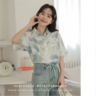 ใหม่ เสื้อโปโลแขนสั้น ความยาวปานกลาง ทรงหลวม สีมัดย้อม สไตล์วิทยาลัย สําหรับผู้หญิง