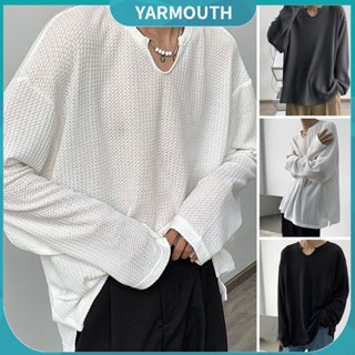 Yyr_ เสื้อยืดแขนยาว แบบสวมหัว ระบายอากาศ สวมใส่สบาย อเนกประสงค์ สไตล์สตรีท สําหรับผู้ชาย