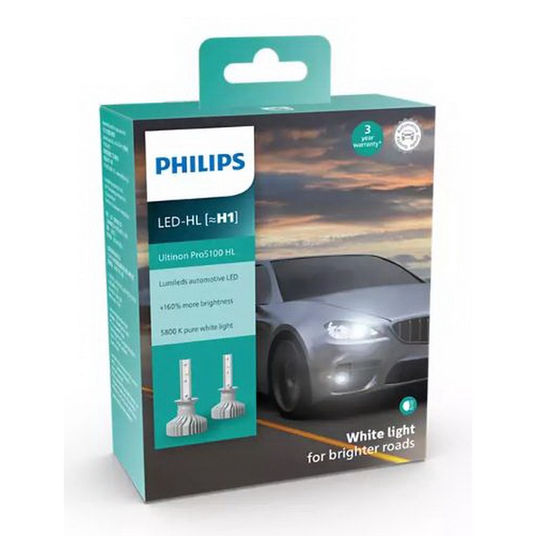 หลอดไฟหน้ารถยนต์ PHILIPS : ULTINON PRO5100 160% ขั้ว H1 H3 H4 H8 H11 H16 HB3 HB4 HIR2 FOG แถมฟรี ไฟหรี่ T10 LED 6000K