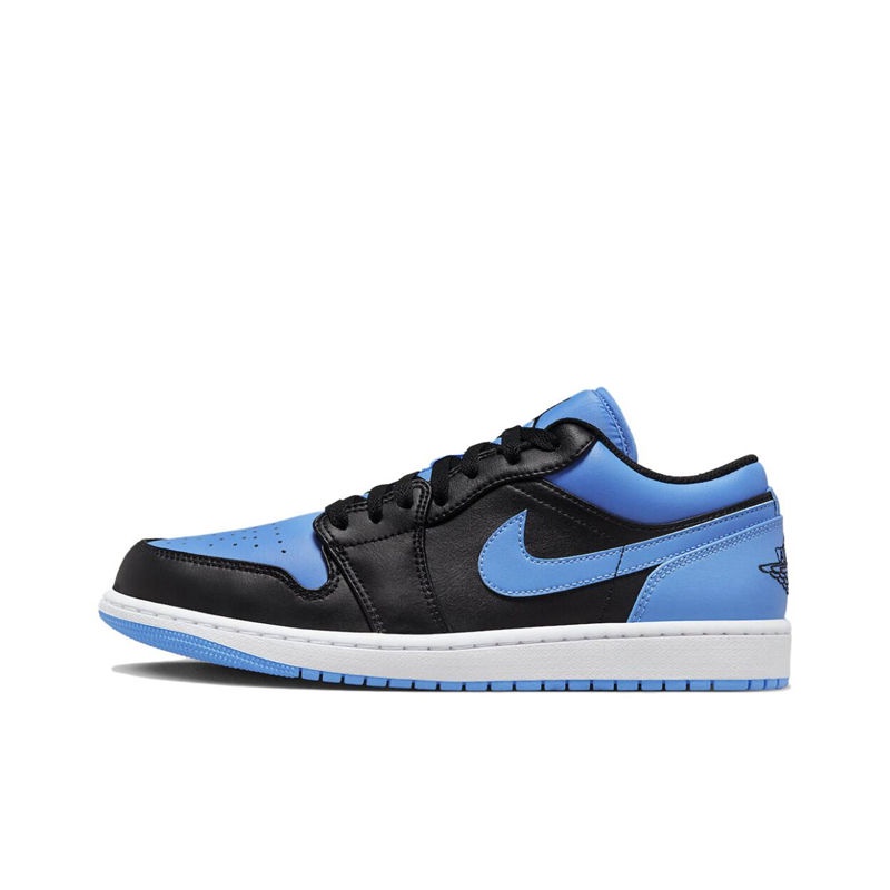 ◐✟Air Jordan 1 Low AJ1 Nike รองเท้าบาสเก็ตบอลกันลื่นสีดำและสีน้ำเงินสำหรับผู้ชาย 553558-041