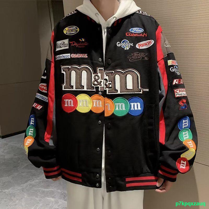 จุดสินค้า#แจ็คเก็ตเครื่องแบบเบสบอล ผู้ชาย การเย็บปะติดปะต่อกัน แฟชั่นอเนกประสงค์ คู่หลวม เสื้อแจ็คเก็ตแขนยาว