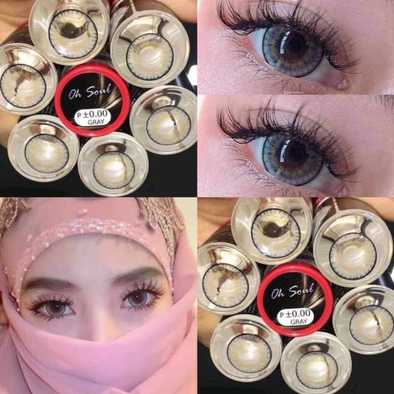 คอนแทคเลนส์ บิ๊กอายรุ่น oh soul เทา /ตาล ฝาแดง ตรงรุ่น ยี่ห้อ Pitchy lens ค่าสายตาปกติ (0.00)