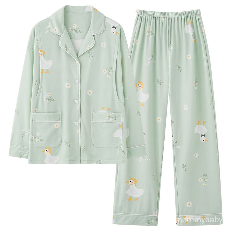 ชุดให้นมบุตร   95%ผ้าฝ้ายแท้  หลังคลอด ชุดนอนสำหรับคนท้อง แบบบาง ชุดใส่ในบ้าน