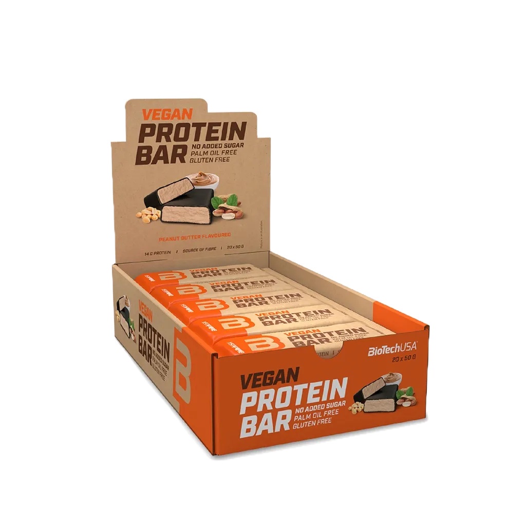 BioTechUSA Vegan Protein Bar Peanut Butter 50g/Bar ผสมไฟเบอร์