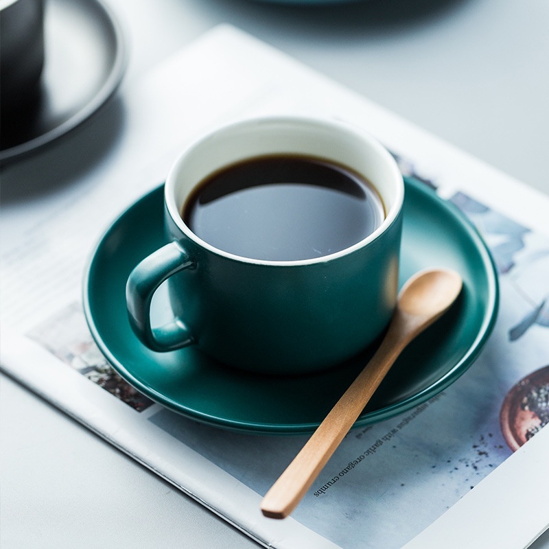 MO COFFEE แก้วกาแฟเซรามิค ชุดถ้วยกาแฟ พร้อมจานรอง สไตล์มินิมอล ขนาด 230 มล. มีให้เลือก 3สี Cappuccino Cup  Saucer