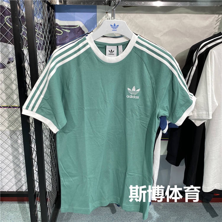 ⊕ﺴAdidas แขนสั้นผู้ชายและผู้หญิง Clover สามแถบเสื้อยืดคอกลมคลาสสิก IA4846 CW1203 GN3494