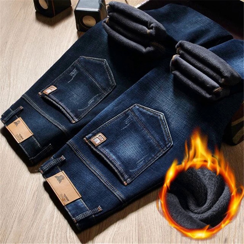 Winter Fur Warm Men Jeans Homme Pants Biker Spijkerbroek Mannen Hip Hop Jean Skinny Pantacourt Vaque