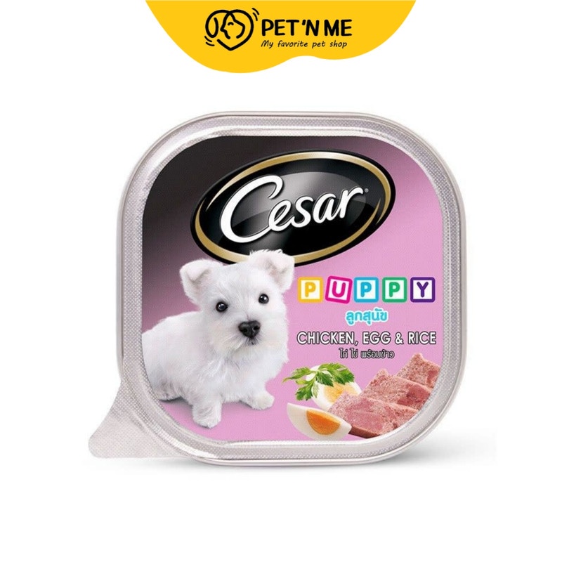 Cesar ซีซาร์ อาหารเปียก แบบถาด สำหรับลูกสุนัข รสไก่ข้าวและไข่ 100 g