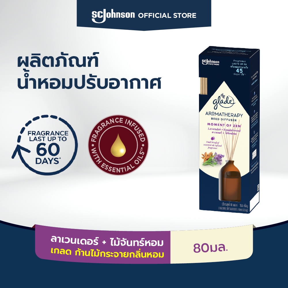 เกลดก้านไม้กระจายกลิ่นหอมลาเวนเดอร์80มล. Glade Aromatherapy Reed Diffuser Lavender and Sandawood 80 ml