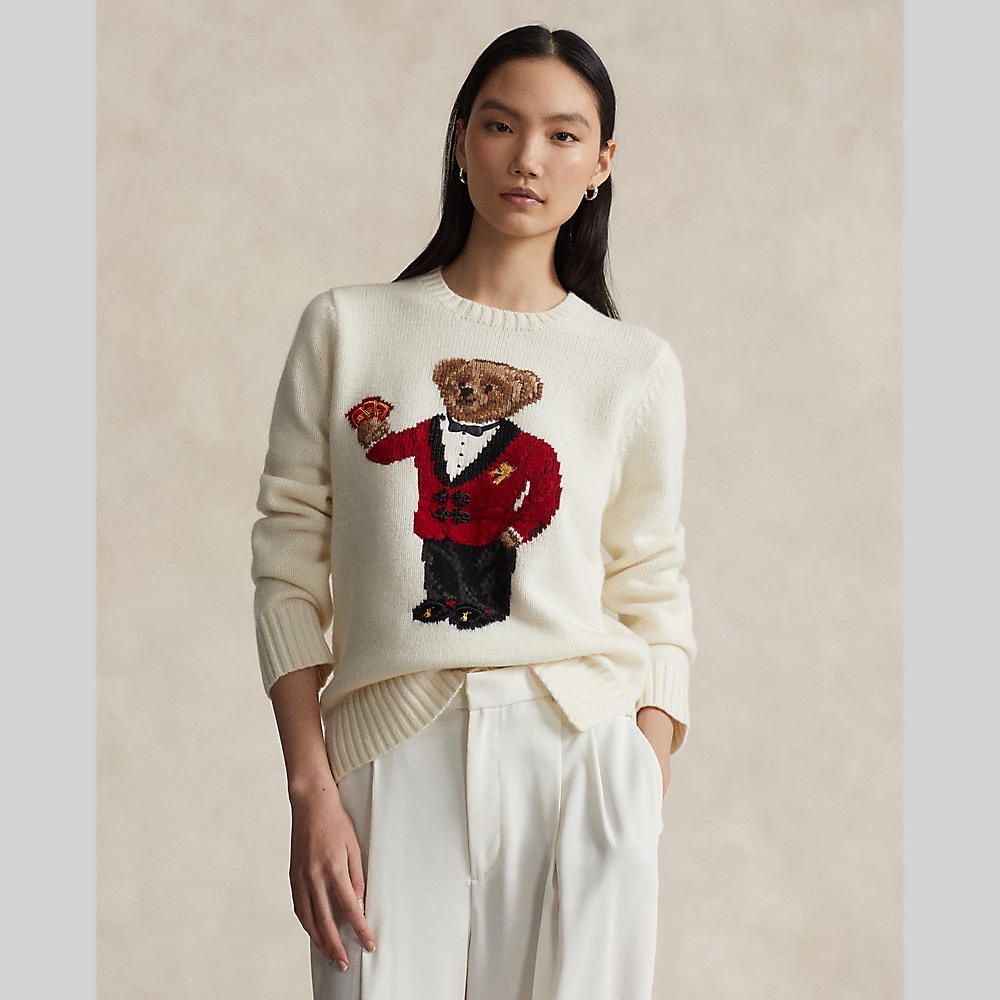 Polo Ralph Lauren เสื้อกันหนาวผู้หญิง Lunar New Year Polo Bear Sweater รุ่น WMPOSWENC020825 สีขาว