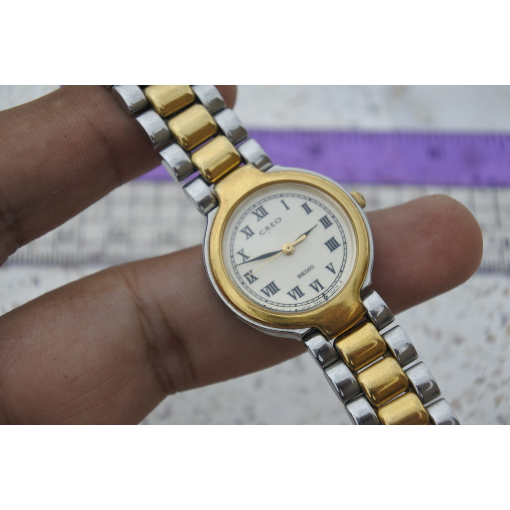 นาฬิกา Vintage มือสองญี่ปุ่น Seiko Creo 2P21 0C10 2กษัตริย์ ผู้หญิง ทรงกลม ระบบ Quartz ขนาด25mm ใช้งานได้ปกติ ของแท้