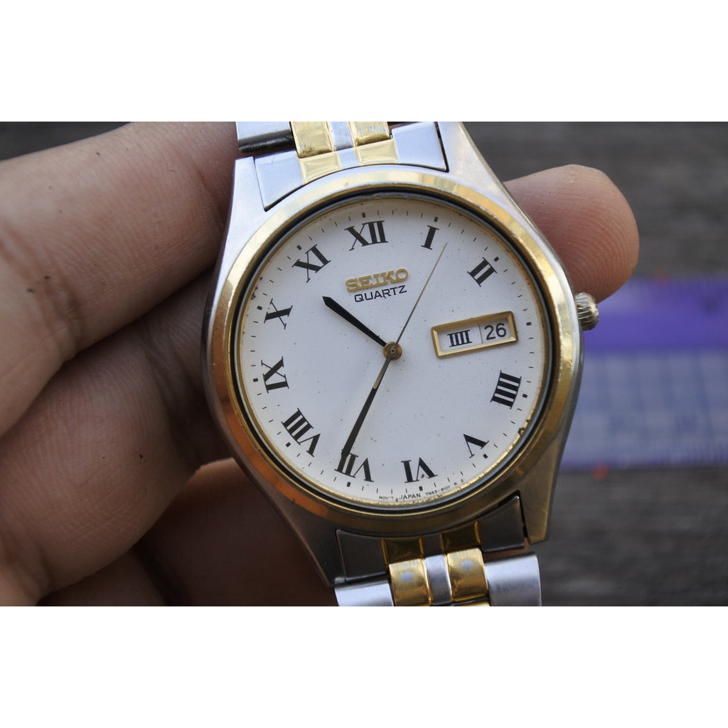 นาฬิกา Vintage มือสองญี่ปุ่น SEIKO 7N43 9041 หน้าปัดตัวเลขโรมัน ผู้ชาย ทรงกลม ระบบ Quartz ขนาด38mm ใช้งานได้ปกติ ของแท้
