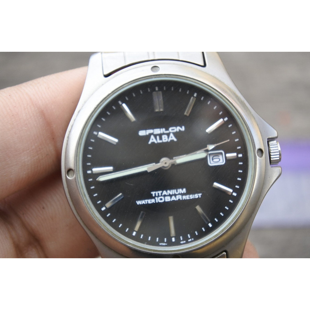 นาฬิกา Vintage มือสองญี่ปุ่น ALBA Epsilon Titanium V732 0R80 หน้าดำ ผู้ชาย ทรงกลม Quartz ขนาด39mm ใช