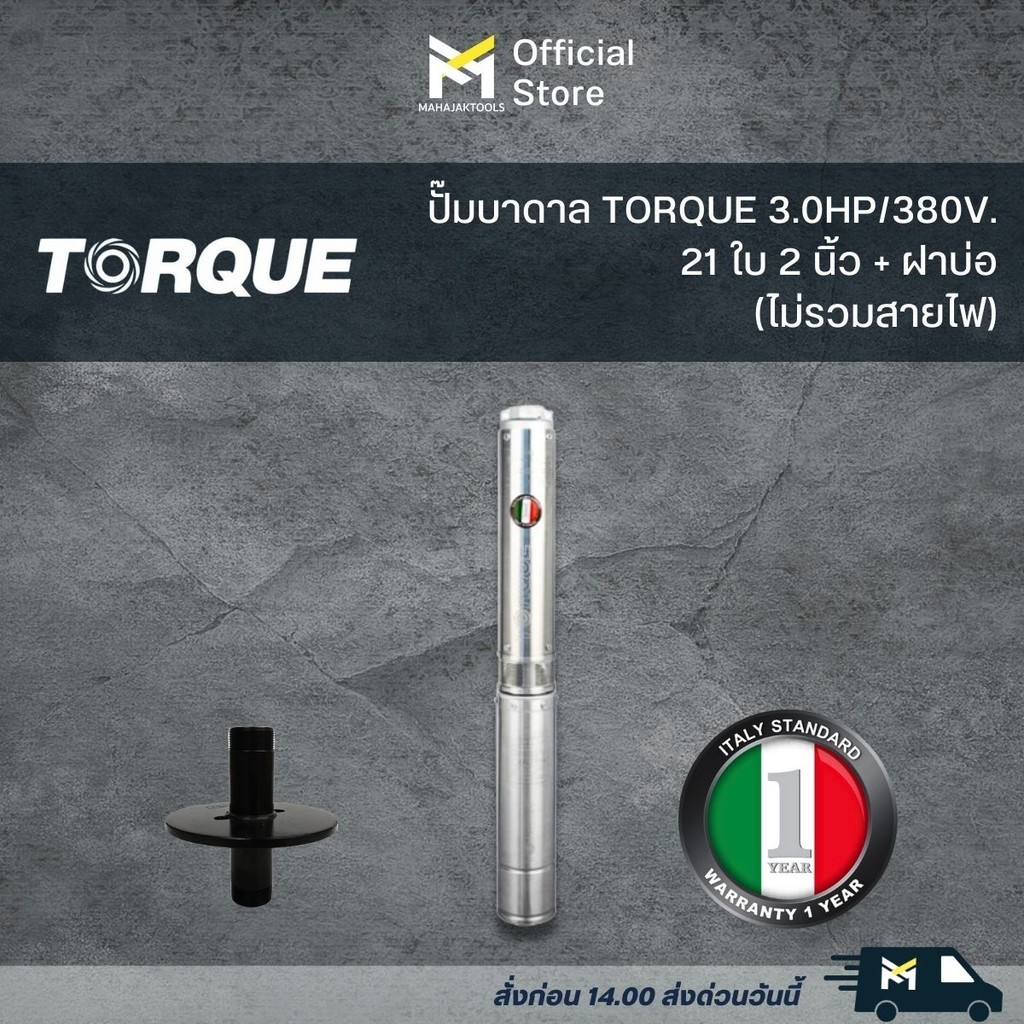 ปั๊มบาดาล TORQUE 3.0HP/380V.21ใบ 2 นิ้ว +ฝาบ่อ (ไม่รวมสายไฟ)