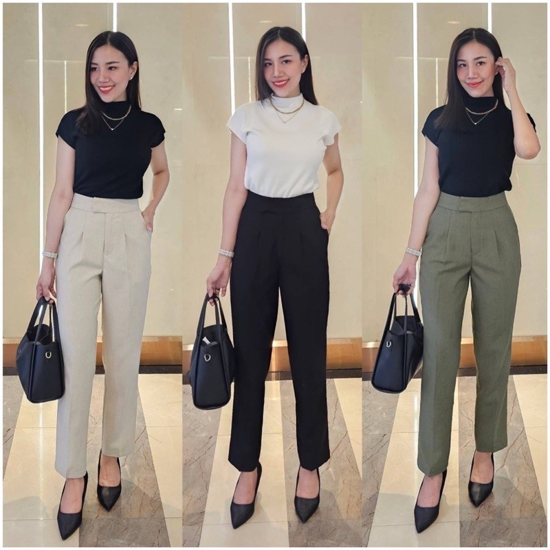 [18 decem] กางเกงทรงบอย ตะขอหน้า ผ้าโซดา ผ้าพริ้วเบา (S-XL)