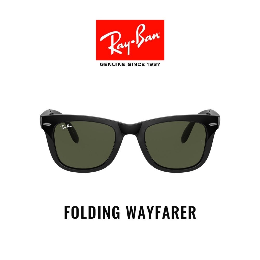 Ray-Ban Sunglasses Folding Wayfarer RB4105 - Black (601) Size 50 Crystal Green แว่นกันแดด