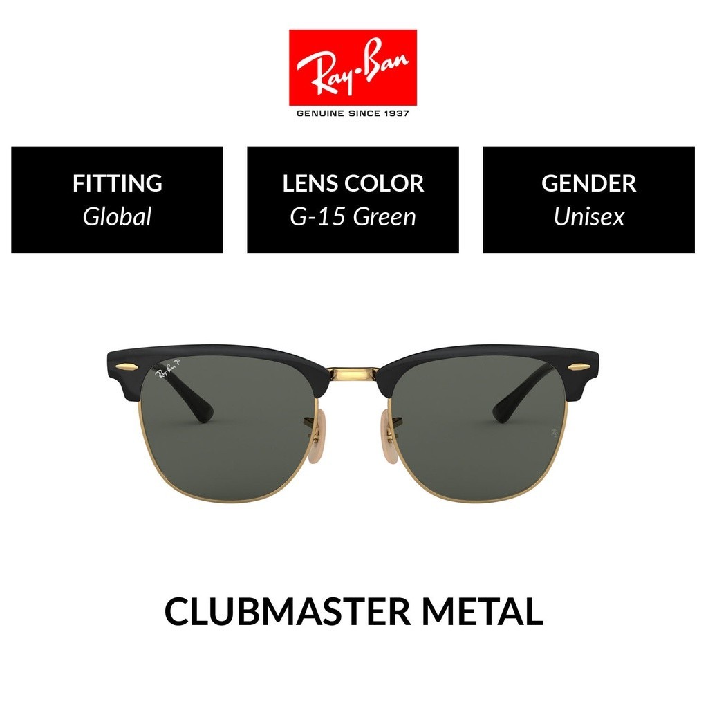 Ray-Ban Clubmaster Metal Sunglasses - RB3718 187/58 Size 51 แว่นกันแดด