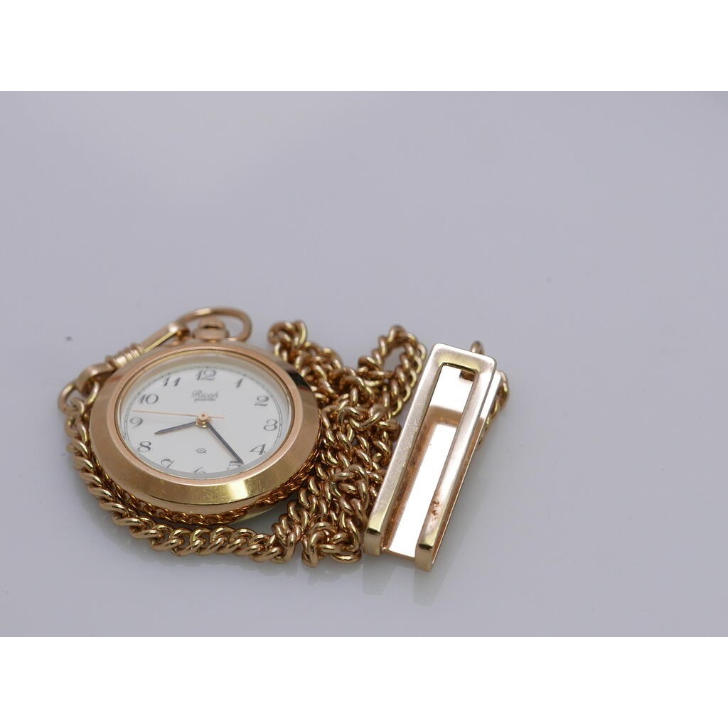 นาฬิกา Vintage มือสองญี่ปุ่น PocketWatch นาฬิกาพก RICOH ระบบ QUARTZ ผู้ชาย ทรงกลม กรอบทอง หน้าขาว 27