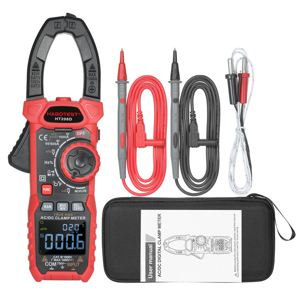 HABOTEST AC/DC Digital Clamp Meter True-RMS Multimeter Anto-Ranging Multi Tester Current Clamp with Amp Volt Ohm Diode C
