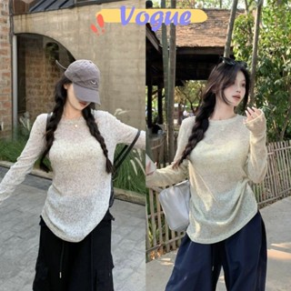 Vogue🌟พร้อมส่ง🌟 เสื้อไหมพรมแขนยาว คอกลม ดีเทลซีทรูบางเบาๆใส่…