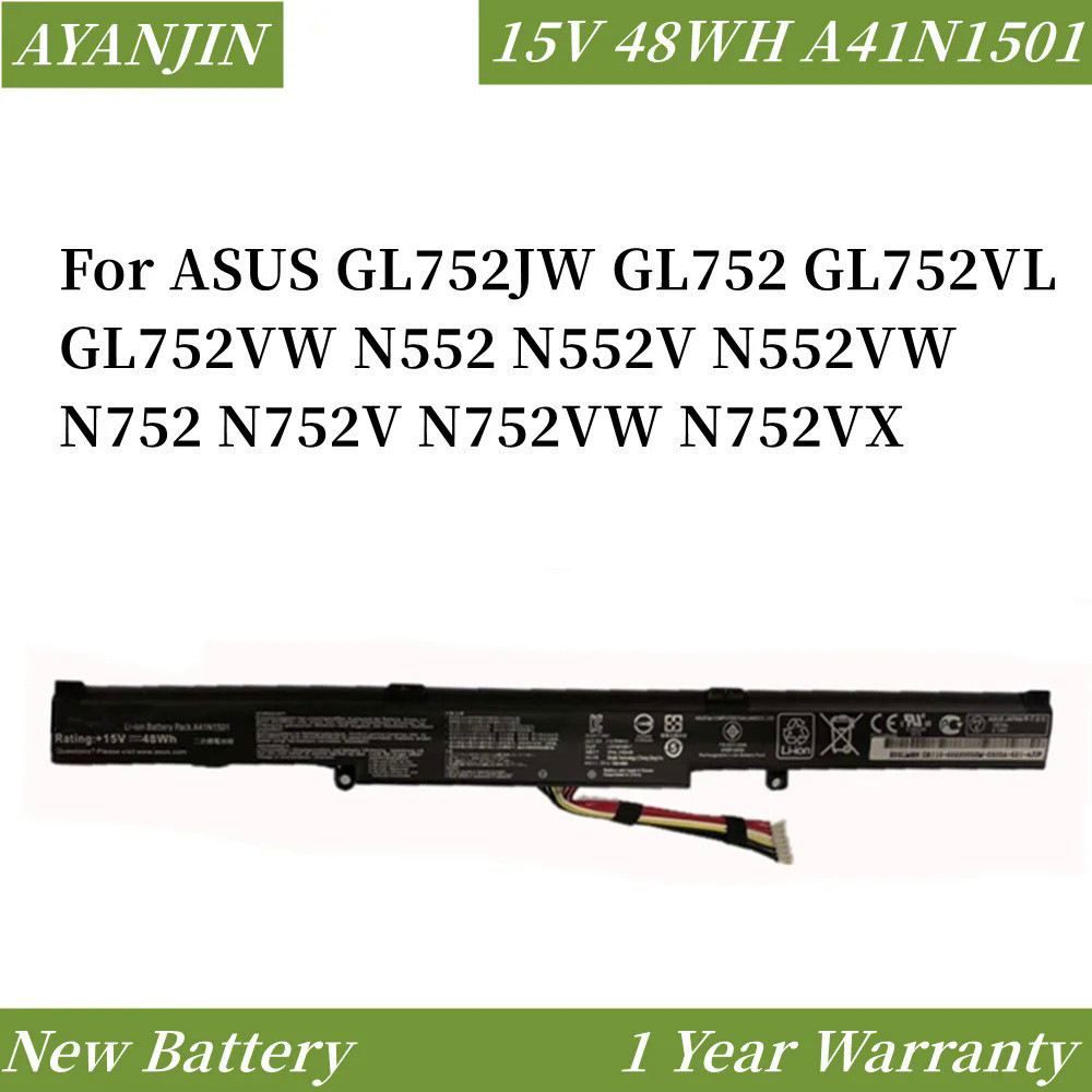 A41N1501 15โวลต์48WH แบตเตอรี่แล็ปท็อปสำหรับอัสซุส GL752JW GL752 GL752VL N752V N552V N552VW N752 N55