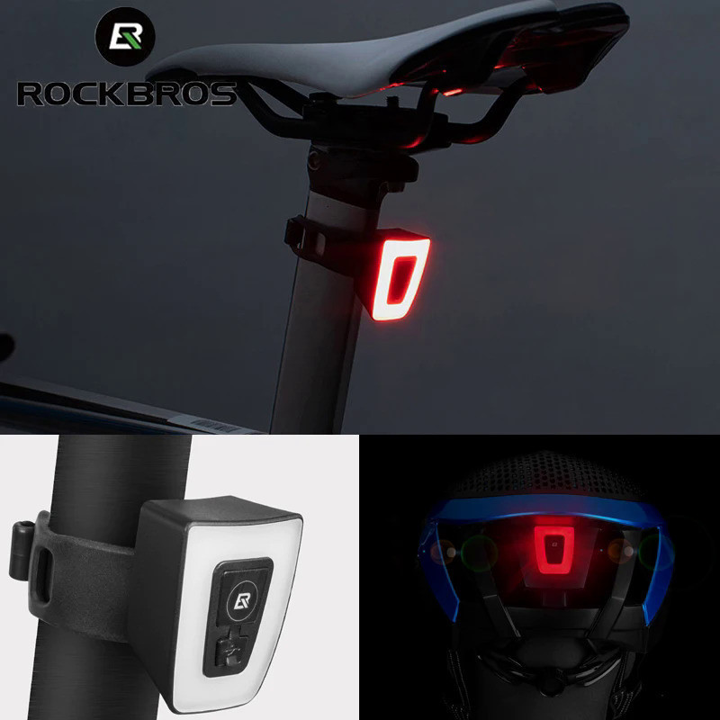 ROCKBROS ขี่จักรยานจักรยานแสงกันน้ำจักรยานไฟท้ายไฟท้ายจักรยาน LED USB ชาร์จความปลอดภัยคืนขี่ไฟท้าย