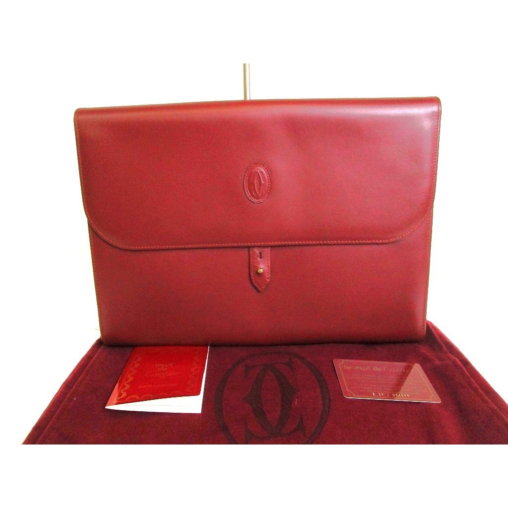 Authentic Cartier Bordeaux Leather Must de Cartier A4 Document Case Clutch Bag #9925  Pre-owned