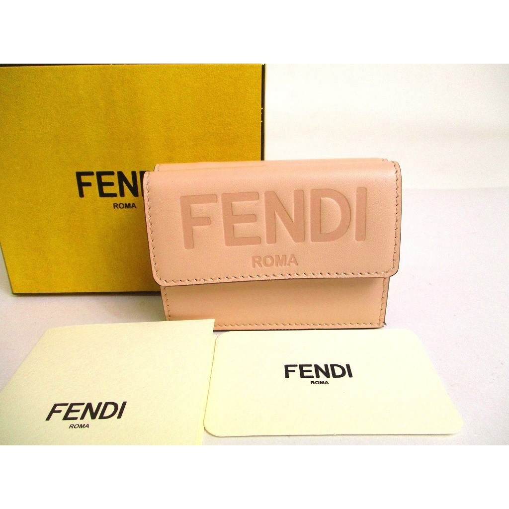 Authentic FENDI ROMA Light Pink Leather Trifold Wallet Compact Wallet #a138  Pre-owned