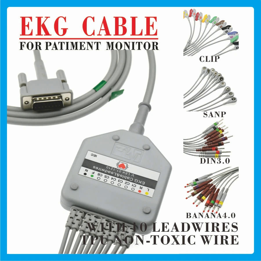 ✪04A Ekg Ecg สาย One-Piece Electrocardiograph 10 Leads สายคลิป Snap กล้วยสำหรับ Ekg Ecg Monitor เครื่อง HP