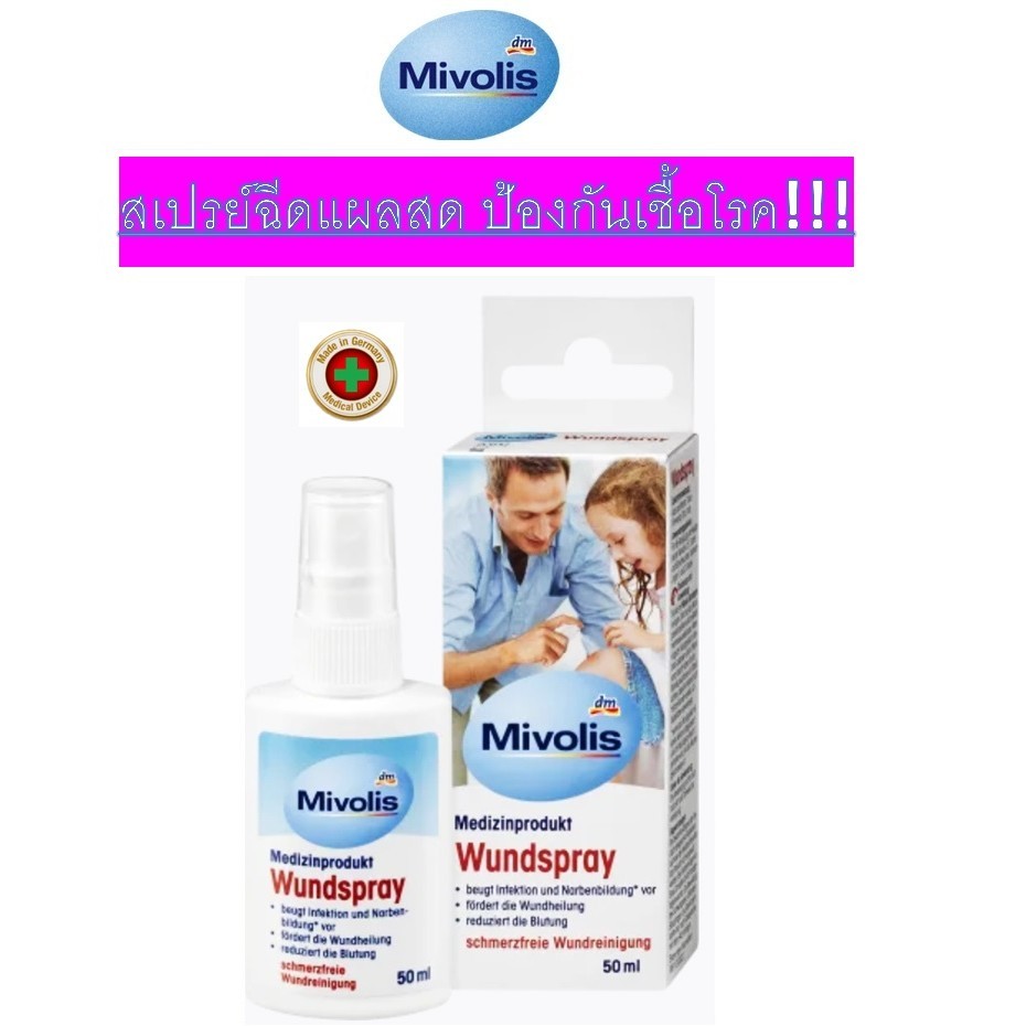 สเปรย์ฉีดแผลสด ระงับเชื้อ Mivolis Wundspray 50 ml สำหรับเด็ก2ขวบ+- ผู้ใหญ่