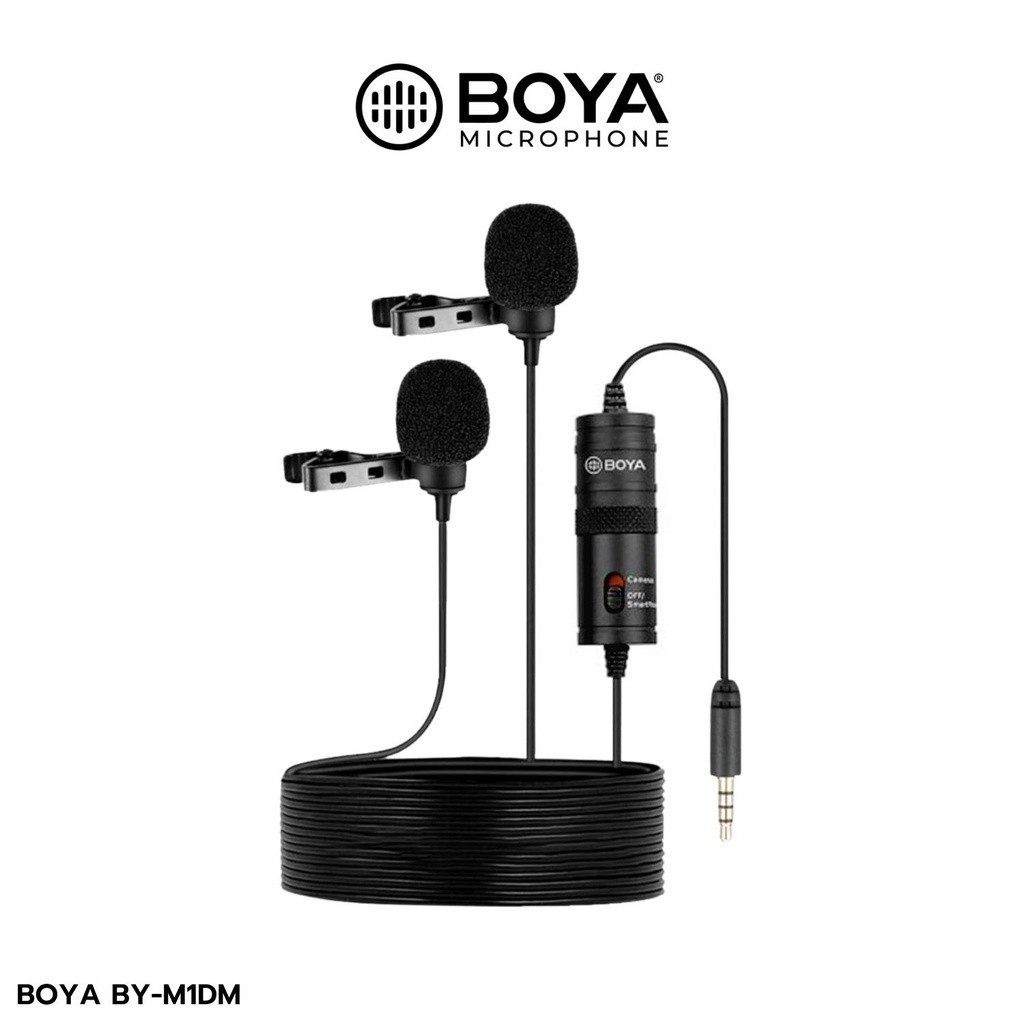 Boya BY-M1DM Dual Omni-directional Lavalier Mic ไมค์ติดปกเสื้อ ไมค์ไลฟ์สด แบบไมค์คู่ สำหรับต่อมือถือ ต่อกล้องถ่าย Video