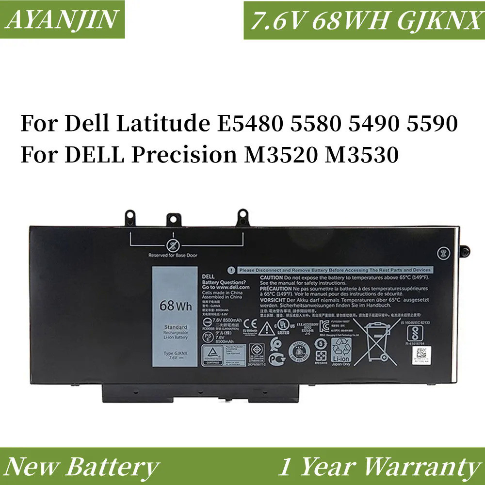 7.6V 68WH GJKNX Laptop Battery For Dell Latitude E5480 5580 5490 5590 For DELL Precision M3520 M3530