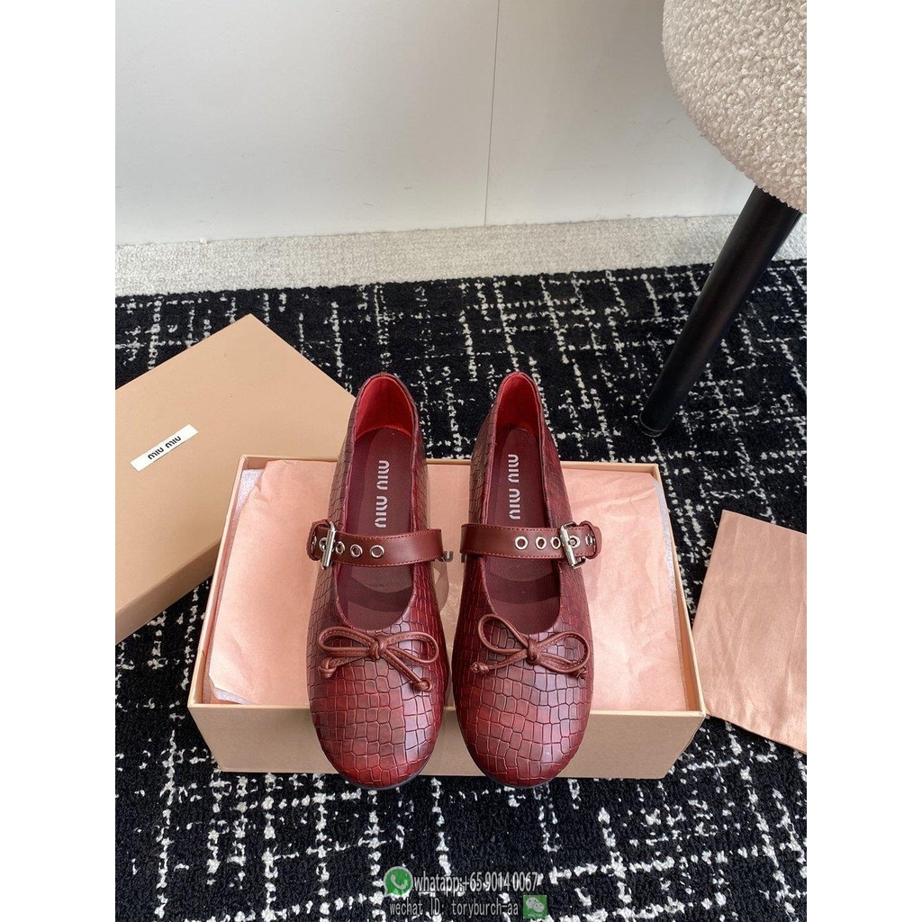 Crocodile effect 缪缪 Miu bow flat ballet pump Mary Jane boat shoes casual walking shoes size35-40