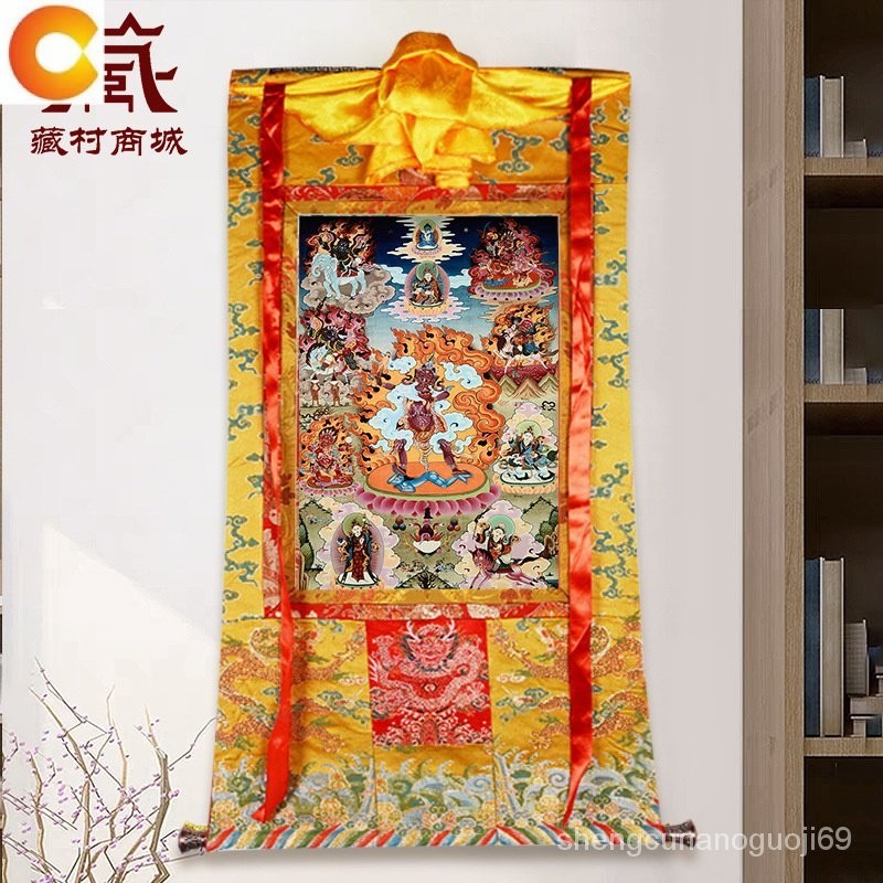 《รูปปั้นทองสัมฤทธิ์》สีแร่ Thangka บ้านในร่ม《Nyingma สามพื้นฐาน》ภาพวาดแขวนตกแต่งทางเข้า RAO0