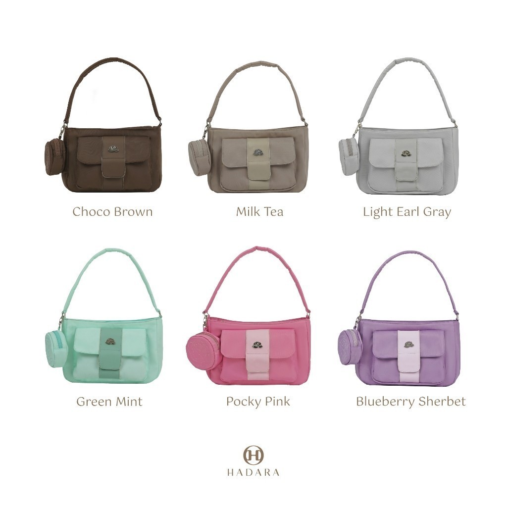Hadara Minime No.3 กระเป๋าสะพายข้าง ไซส์ S กึ่ง M ซับในสีชมพู ช่องจัดเก็บ 16 ช่อง