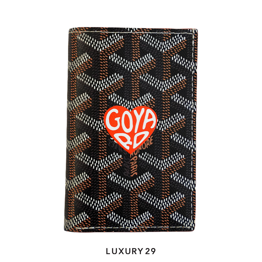 Goyard Saint-Pierre Card Wallet Black & Tan Hand-Painted Heart Orange