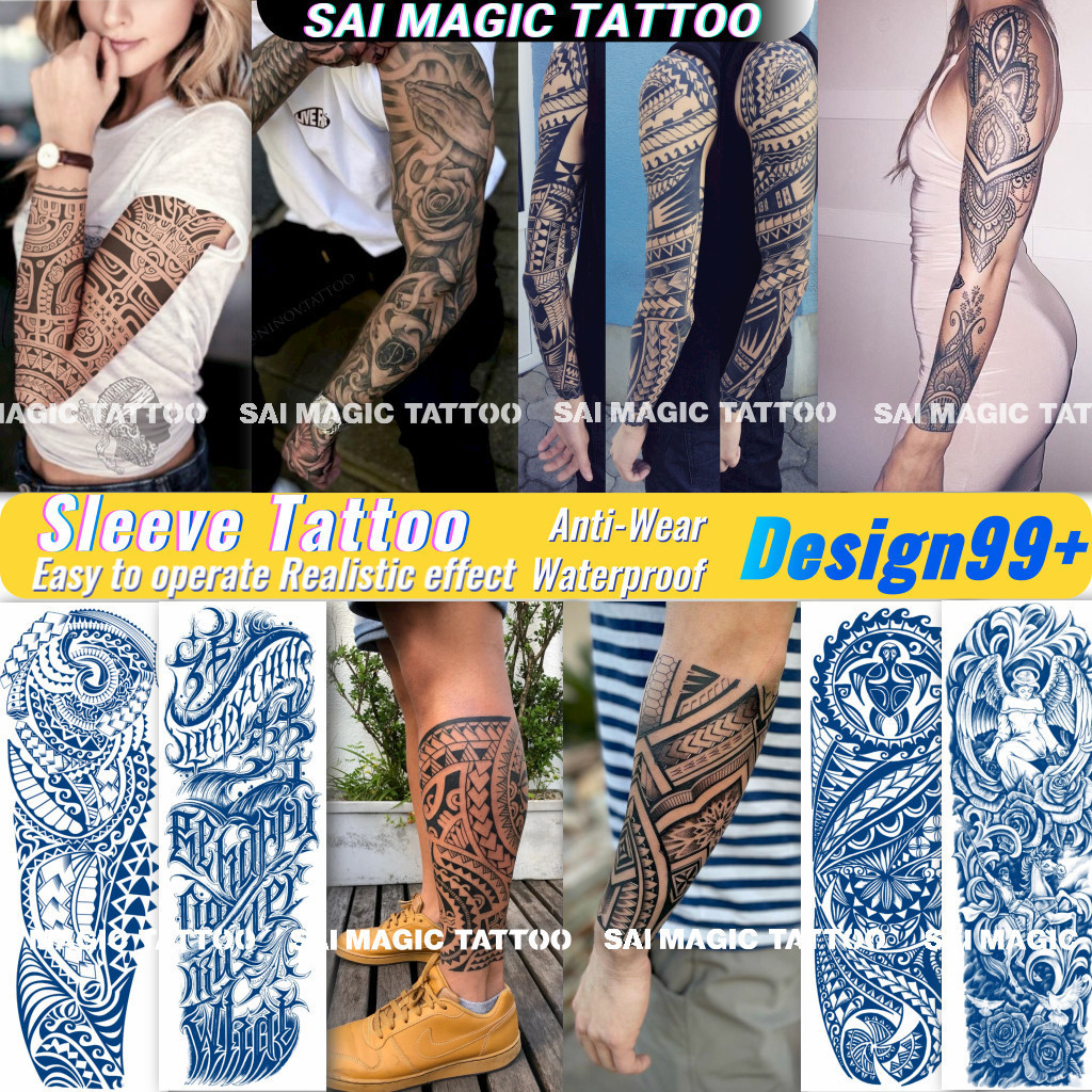 แทททู SAI MAGIC TATTOO รอยสักอยู่ได้นาน 2 สัปดาห์ รอยสักมายากล แทททูรอยสักกันน้ำ รอยสักชั่วคราว สักแขน รอยสักต้นขา สักขา สักข้อมือ แบบสักชนเผ่า Samoan ดเวย์น จอห์นสัน