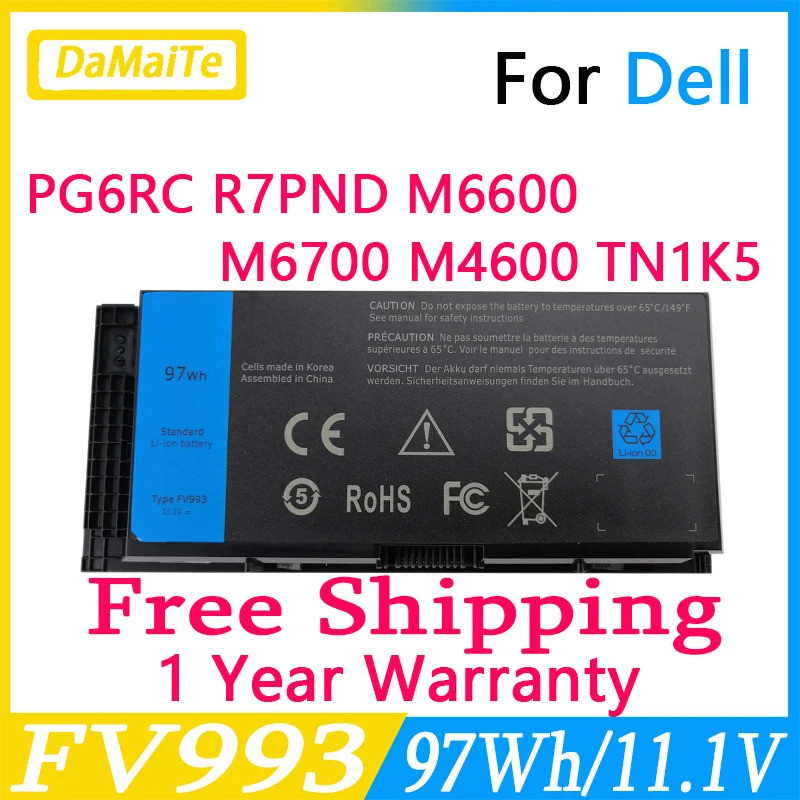 แบตเตอรี่แล็ปท็อป FV993สำหรับ DELL Precision M6600 M6700 M6800 M4800 PG6RC M4700 Series FJJ4W T3NT1 