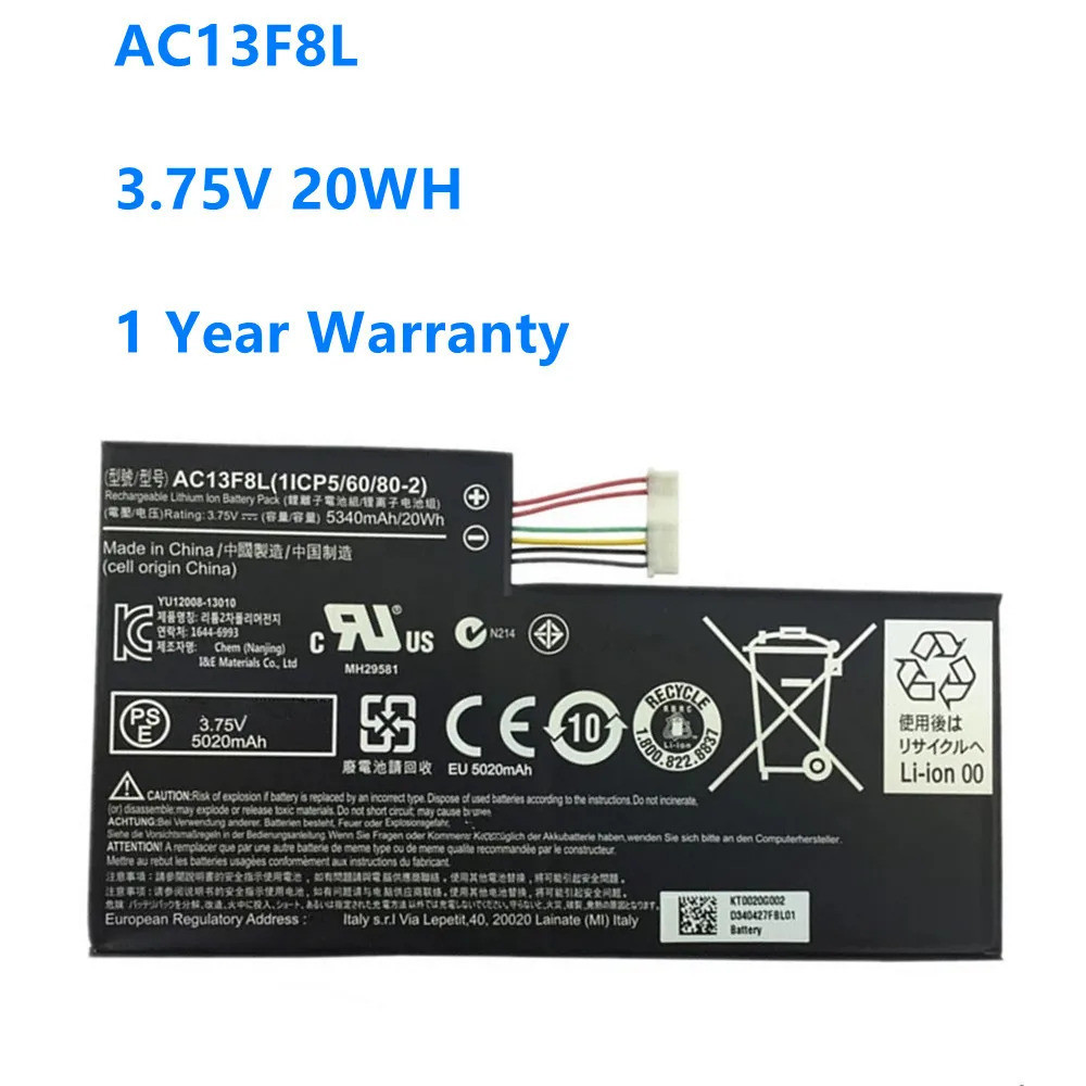 AC13F3L AC13F8L battery for acer Iconia Tab A1-A810 tablet, A1-A811, W4-820P, 1ICP5/60/80-2, 5540 mA