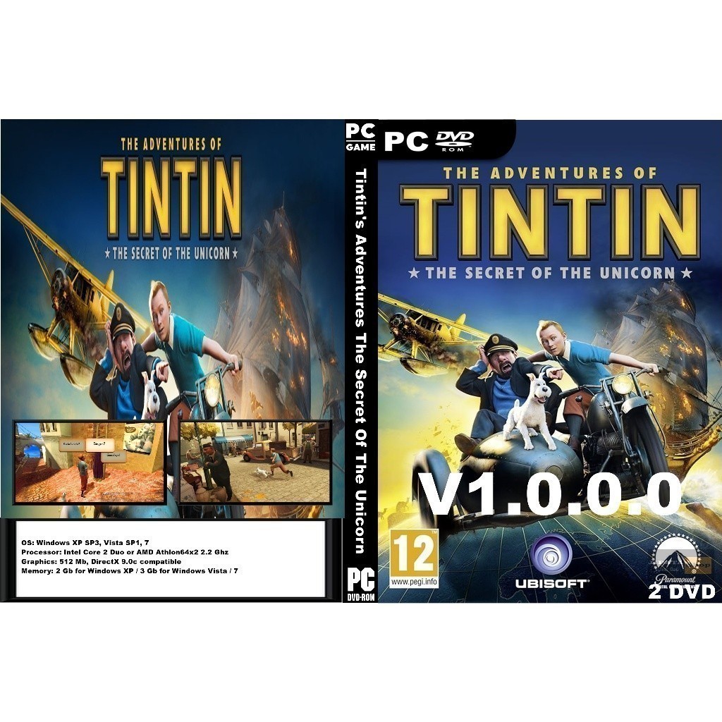 แผ่น Game PC Tintin's Adventures The Secret Of The Unicorn (2DVD)