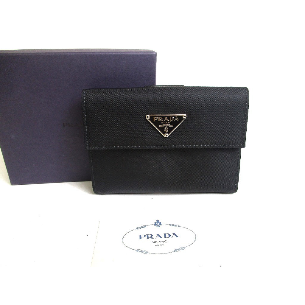 Authentic PRADA Black Nylon Leather Bifold Long Wallet Purse #a275  Pre-owned