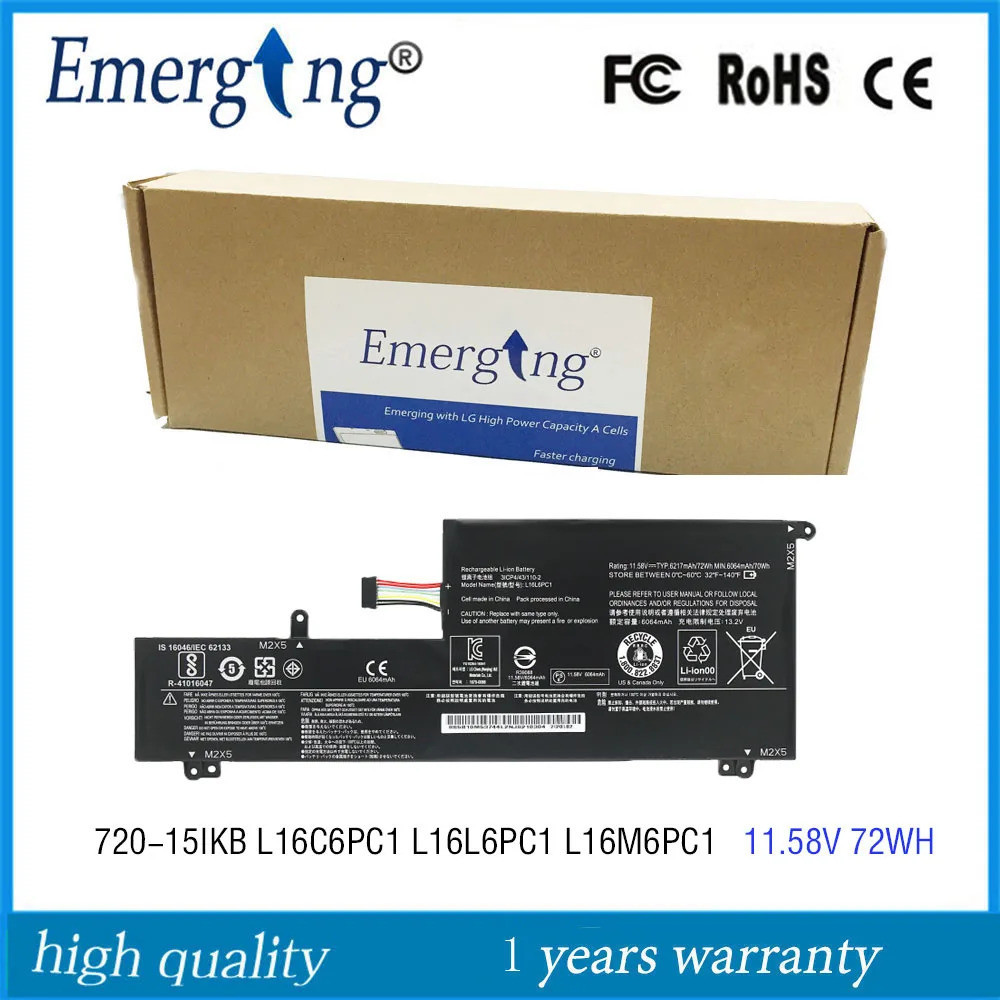 11.58โวลต์ L16L6PC1แล็ปท็อปแบตเตอรี่สำหรับ Lenovo โยคะ720-15IKB L16C6PC1 L16M6PC1 72WH/43/11001