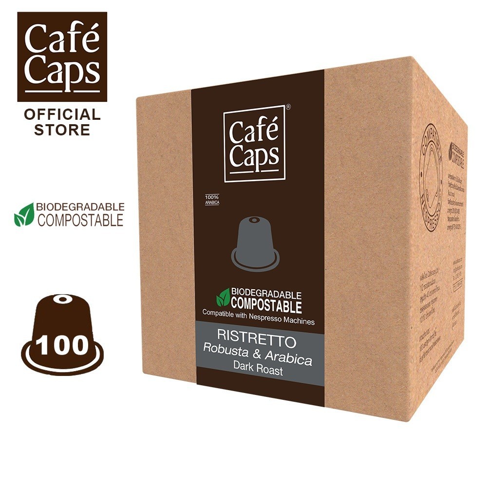 Nespresso Compatible Coffee Capsule Ristretto - Cafecaps (1 Box X 100 Caps) | กาแฟแคปซูล ริสเทรตโต