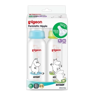 PIGEON พีเจ้น ขวดนมคอแคบ RPP ลาย มูมิน 8 ออนซ์ + จุกมินิ M แพ็ค 4 ขวด