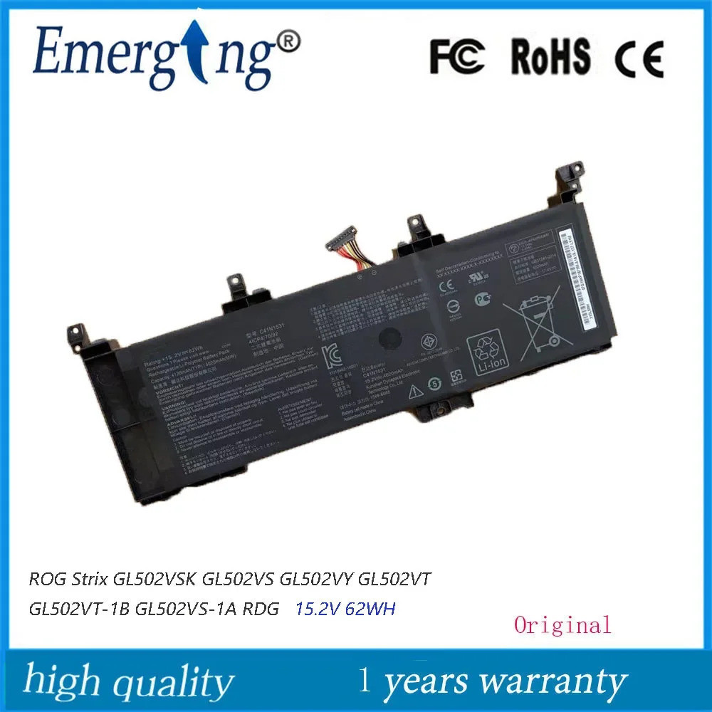 15.2โวลต์62WH เดิมแล็ปท็อปแบตเตอรี่ C41N1531สำหรับ A Sus ROG Strix GL502VSK GL502VS GL502VY GL502VT-