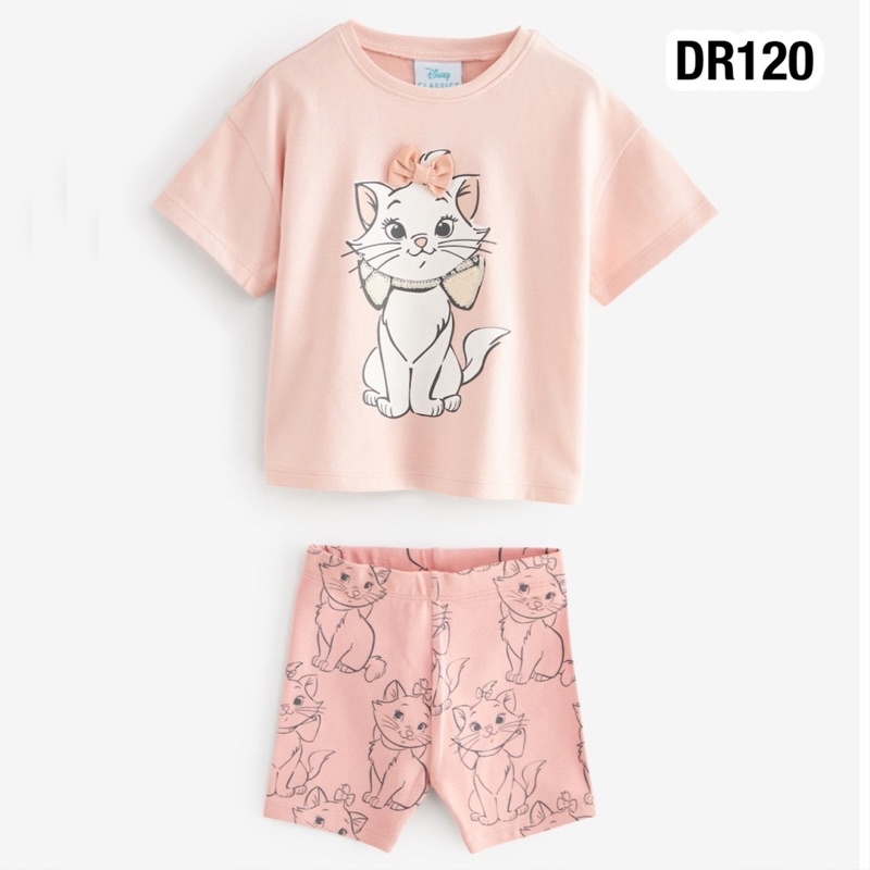 พร้อมส่งจากไทย ชุดเซ็ต ชุดเสื้อยืด+กางเกงขาสั้น สกรีนลายแมวมารี น่ารักมาก DR120