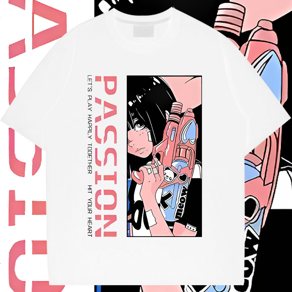 【COD】O-Neck Y2k Anime Girl Tops Loose Oversized For Men T-shirt Whtie Graphic Printing T Shirt Comfo