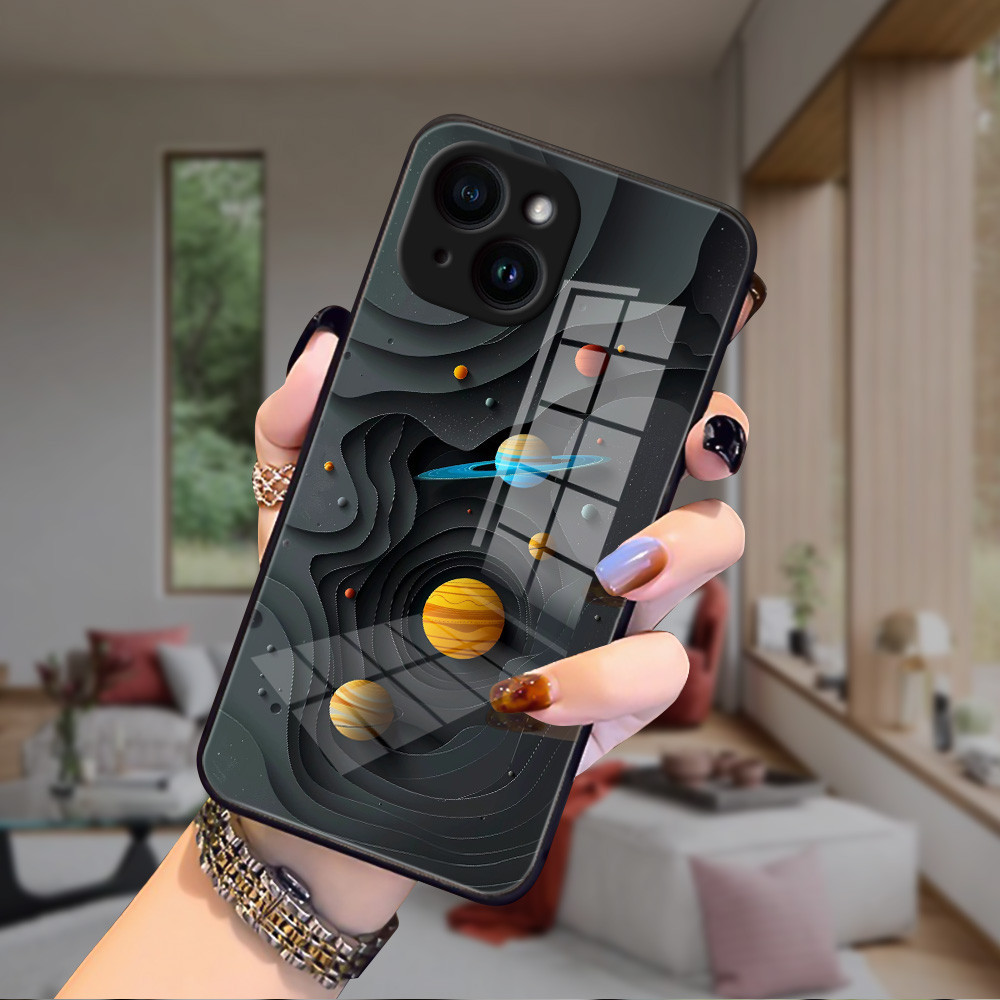 ท้องฟ้าโปร่งลายนูน เคส กระจก iPhone 11 pro max 12 mini 13 14 plus 15 pro XR X XS max 6 7 6s 8 se h3f1622