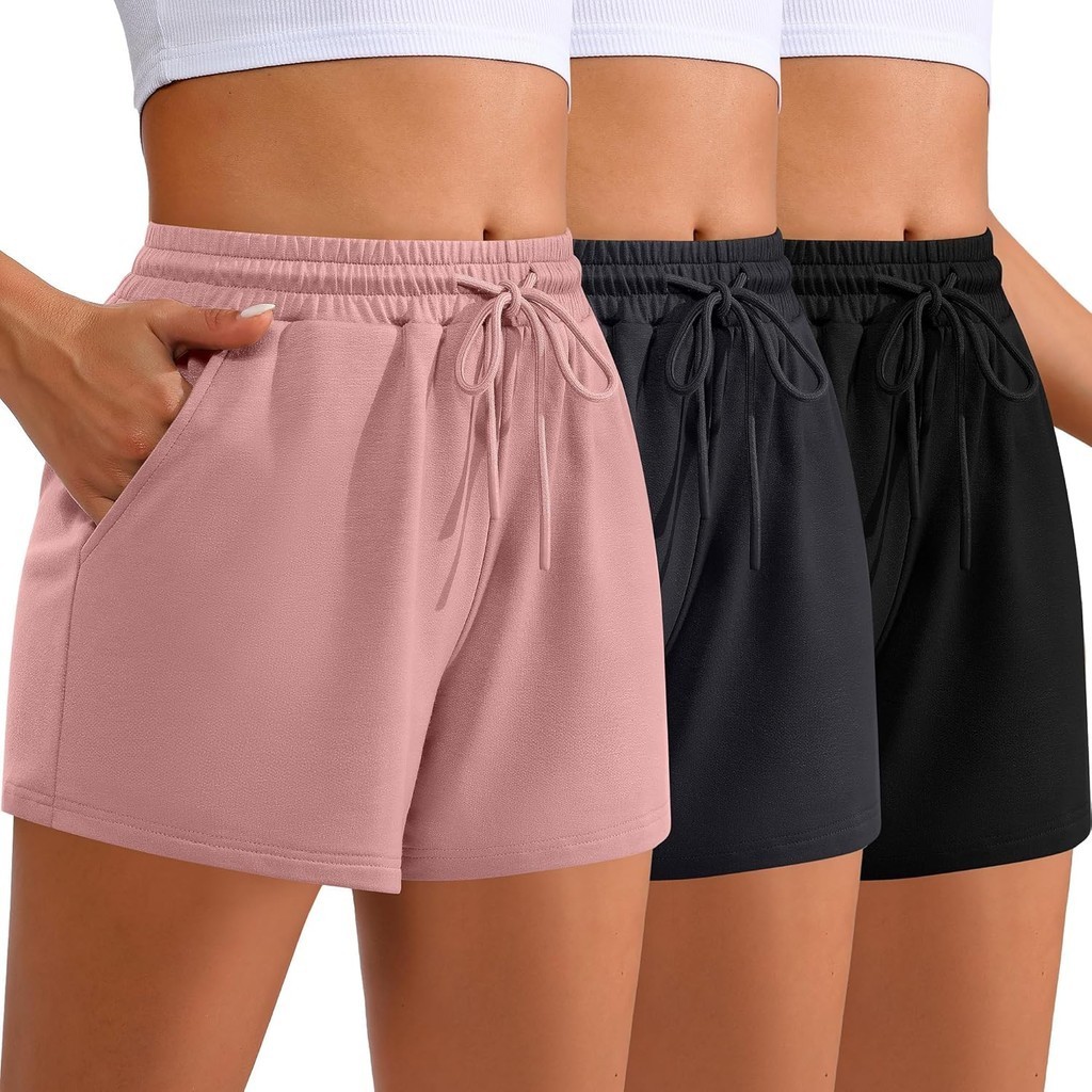 FashionNeer 3 Pack Womens Sweat Shorts Comfy Casual Lounge Drawstring High Waist Shorts Summer Athle