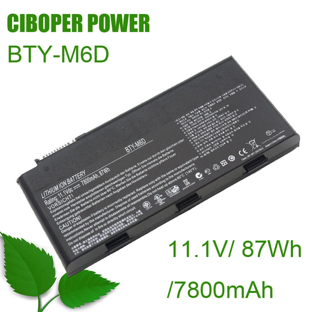 CP Original แบตเตอรี่แล็ปท็อป BTY-M6D 11.1V/87Wh/7800MAh สำหรับ GT60 GT70 GX780R GX680 GT680R GT780R